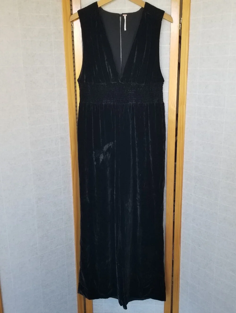 Free People These Days Crushed Velvet Wide Leg Black Jumpsuit